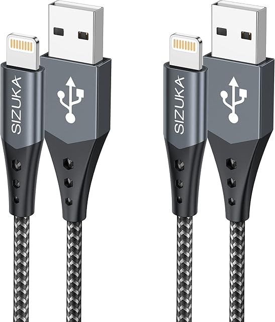 SIZUKA iPhone Charger Cable 0.5M/1.7FT 2Pack Lightning Cable iPhone Fast iPhone Charger Cable Nylon Braided Lead Charging Cable for iPhone 13 12 11 Pro Max XR XS X 8 7 6s 6 Plus 5s 5 SE