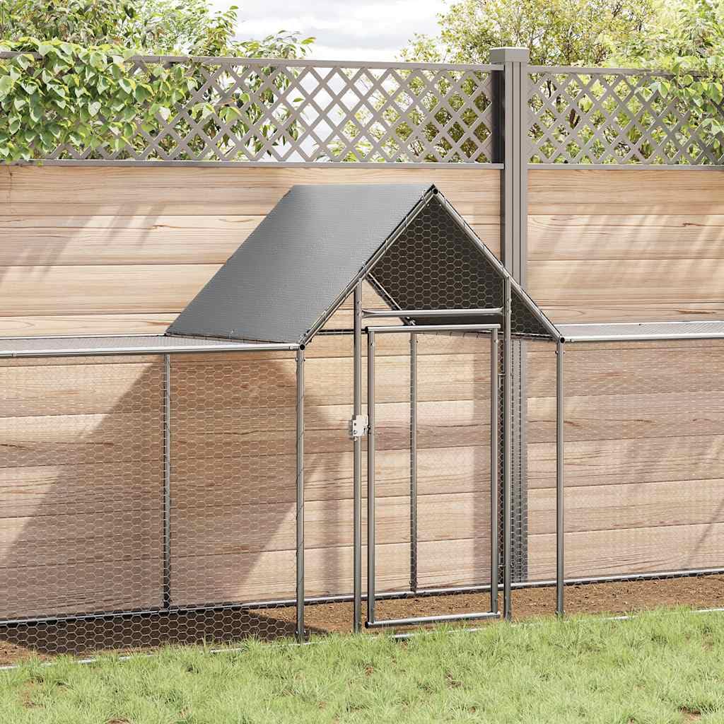 Gallinero de 9 x 1 x 1,5 m, acero galvanizado, gran recinto para gallinas, con puerta con cerradura y rejilla de alambre, para aves de corral, pollos, patos y gansos, color plateado