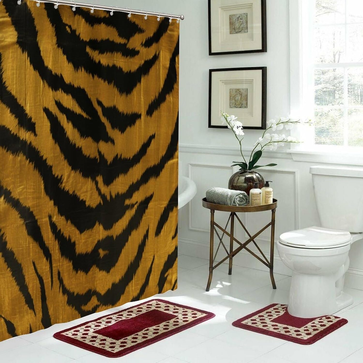 Shower Curtain Tiger Stripes Print Fabric Shower Curtain Liner Waterproof Bathtubs Decor with Hooks for Bathroom Decoration Bathroom Curtains 72x92 Inch