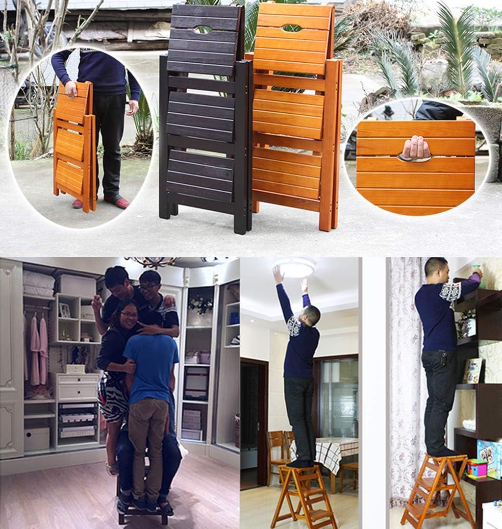 Wooden Step Stool,Folding Step Stool Solid Wood Flower Shelf 3 Step Security Stepladder Kitchen Office Ladder Stool Indoor Ascend Chair (B) (A)