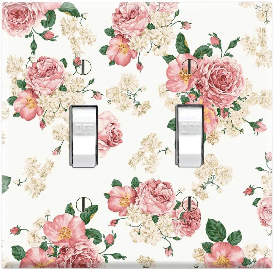 Graphics Wallplates - Pink White Flower Pattern - Double Toggle Wall Plate Cover