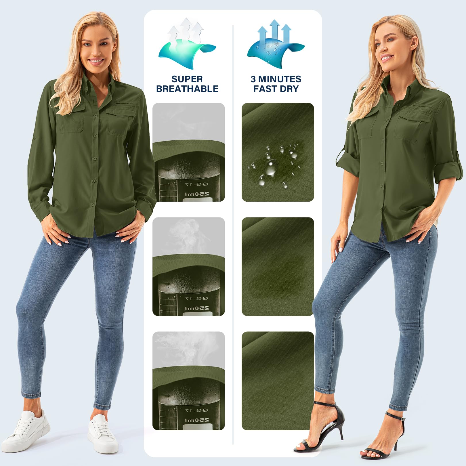 Blusa de mujer con protección UV UPF 50+, ropa de safari, blusa de senderismo para mujer, de secado rápido, protección solar, de manga larga
