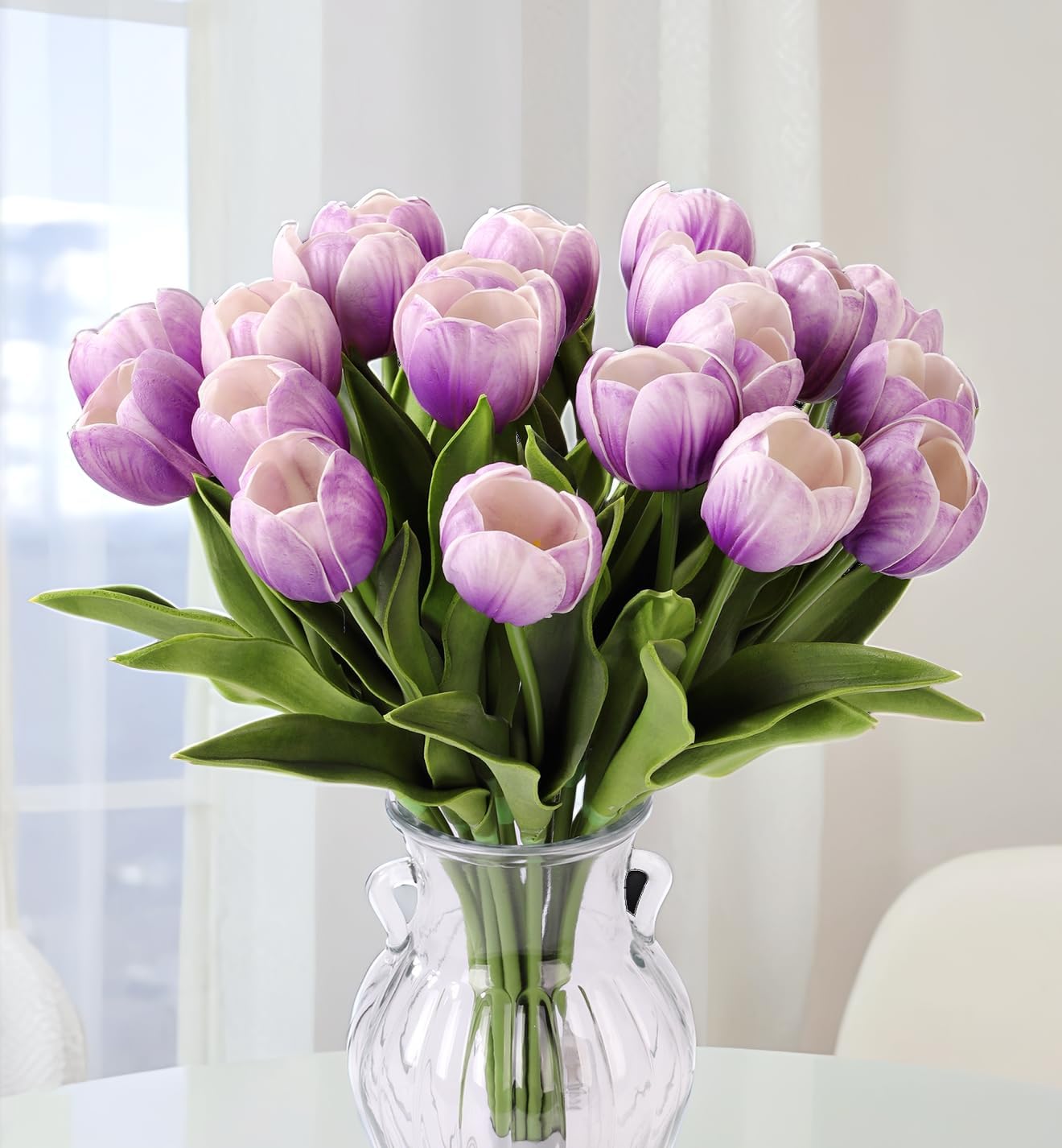 20pcs LED Lighted Artificial Flowers Tulip Lamp Real Touch Tulips Faux Flower Lights for Valentine's Day and Easter Home Kitchen Wedding Dining Table Decor(Purple) - Image 6