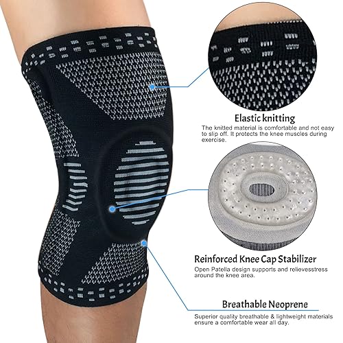 Miniatura 2 de Owlike Rodillera de compresión, protector de rodillera, estabilizador de rótula con soporte de resorte para baloncesto, gimnasio y menisco,