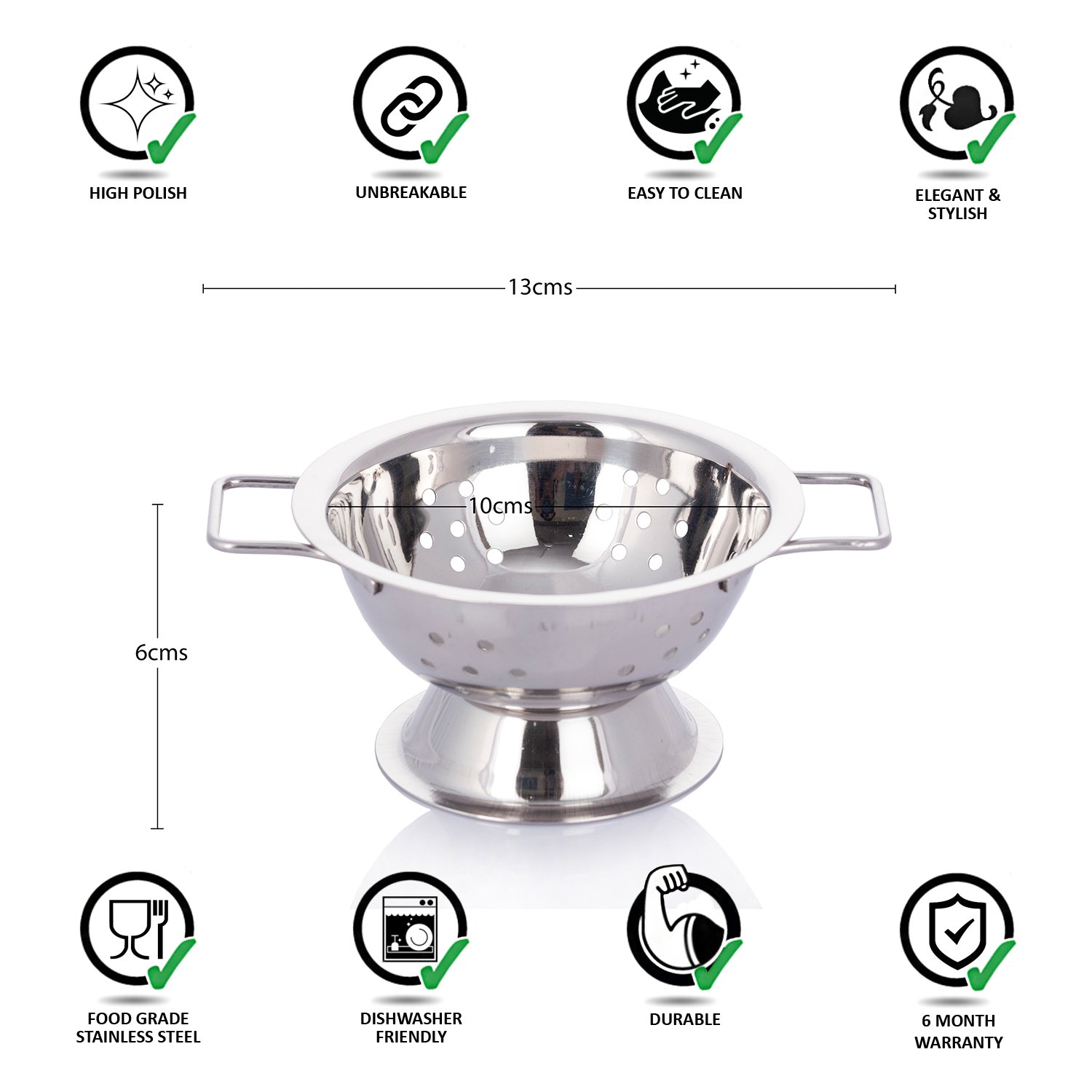 Urban Snackers Serving Stainless Steel Kitchen Colander Strainer with Wide Grip Basket Handles 16 cm Use for Hotel, Home, Bar & Restaurant - Image 2 thumbnail