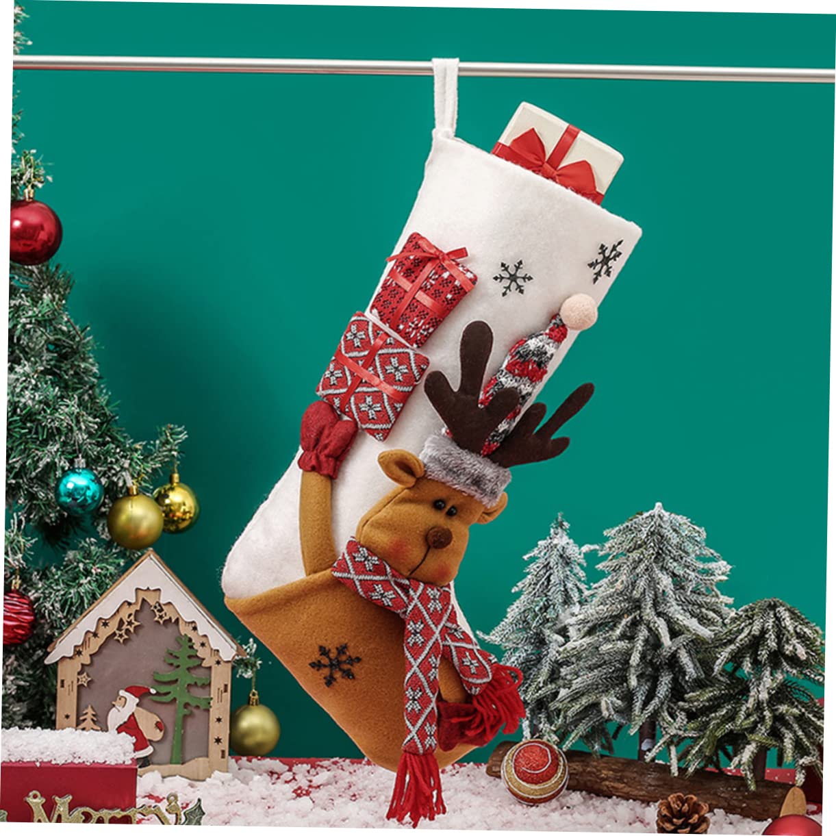 MAGICLULU 5 Piezas Calcetines Navideños Sostenedor del Calcetín De Navidad Colgante Cajas Gran Calcetín De Navidad Estante De Navidad Felpa Decoraciones Medias De Navidad Tejido No Tejido