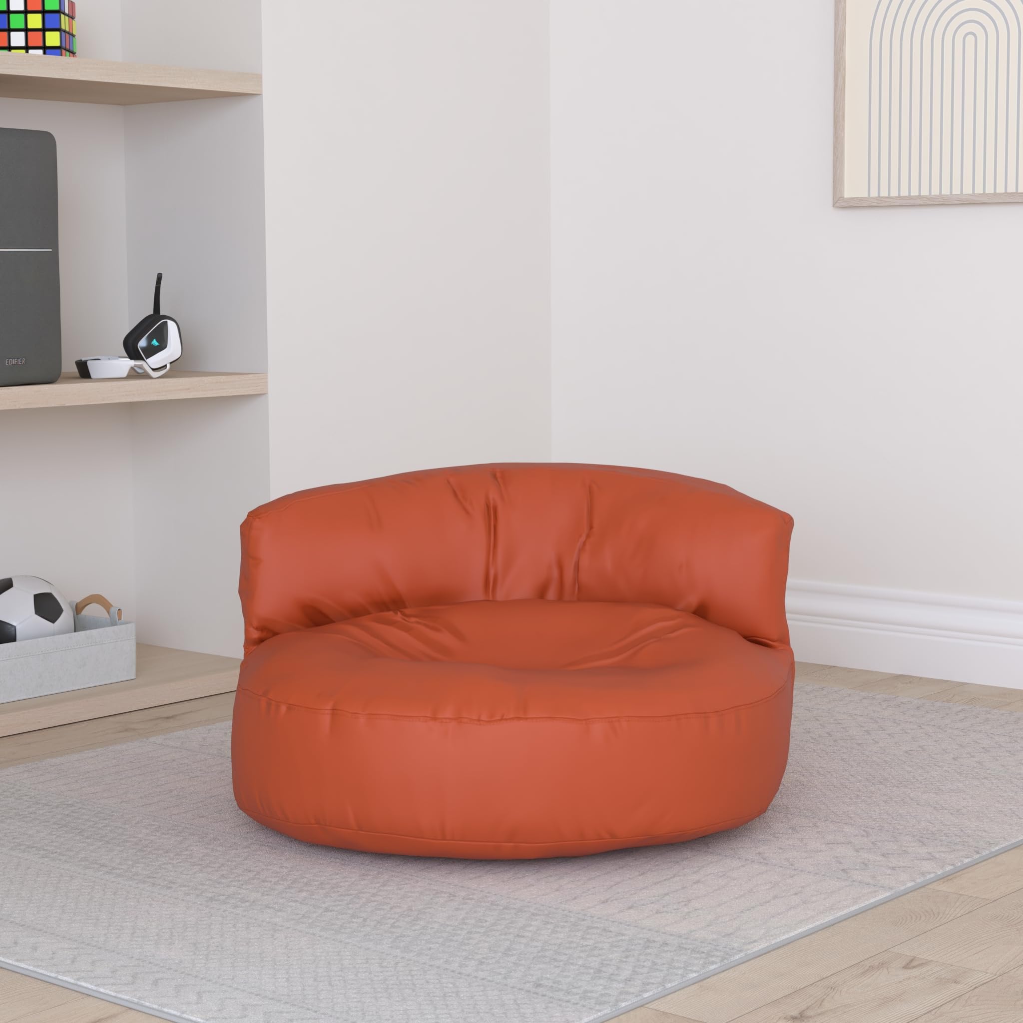 Lumaland Sofá Puff Redondo Grande 320l con Respaldo & Relleno Incluido - Sillón Relax Impermeable para Exterior - Mueble Ideal para Salón, Jardin y Terraza - 90 x 50 cm/Naranja