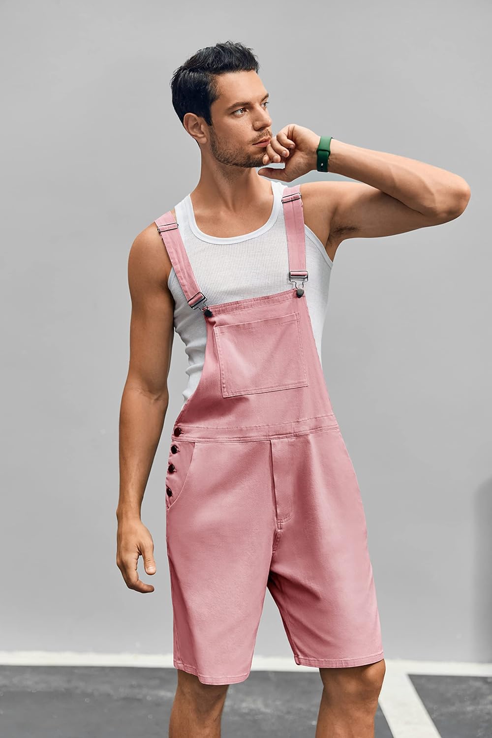 Runcati Mens Casual Bib Overall Shorts Lightweight Cotton Loose Fit Denim Jumpersuit Walkshort Pockets Rompers - Image 4