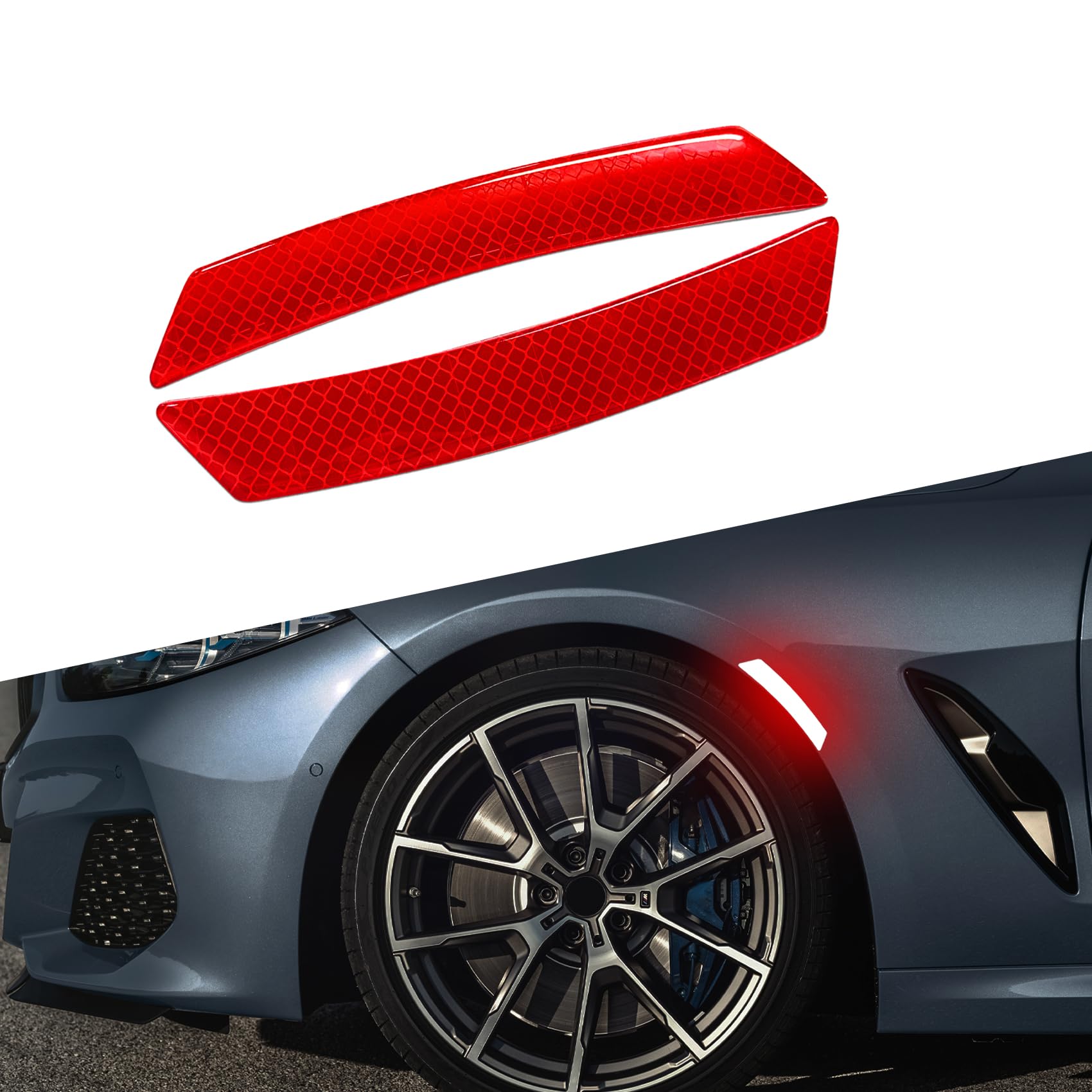 2PCS Car Reflective Trim Side Marker Stickers, Side Reflectors for Car, Anti-Collision Automatic Bumper Fender Stickers, Auto Exterior Accessories Reflector Guard Fit Cars (Red, 2PCS)