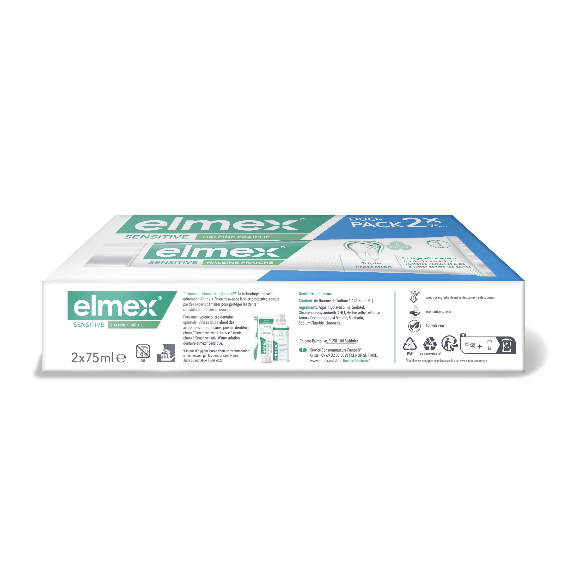 ELMEX - Pasta do zębów ELMEX Sensitive świeży oddech 0% barwników - wrażliwe zęby, bolesne dziąsła, ochrona e-maila - 2 x 75 ml