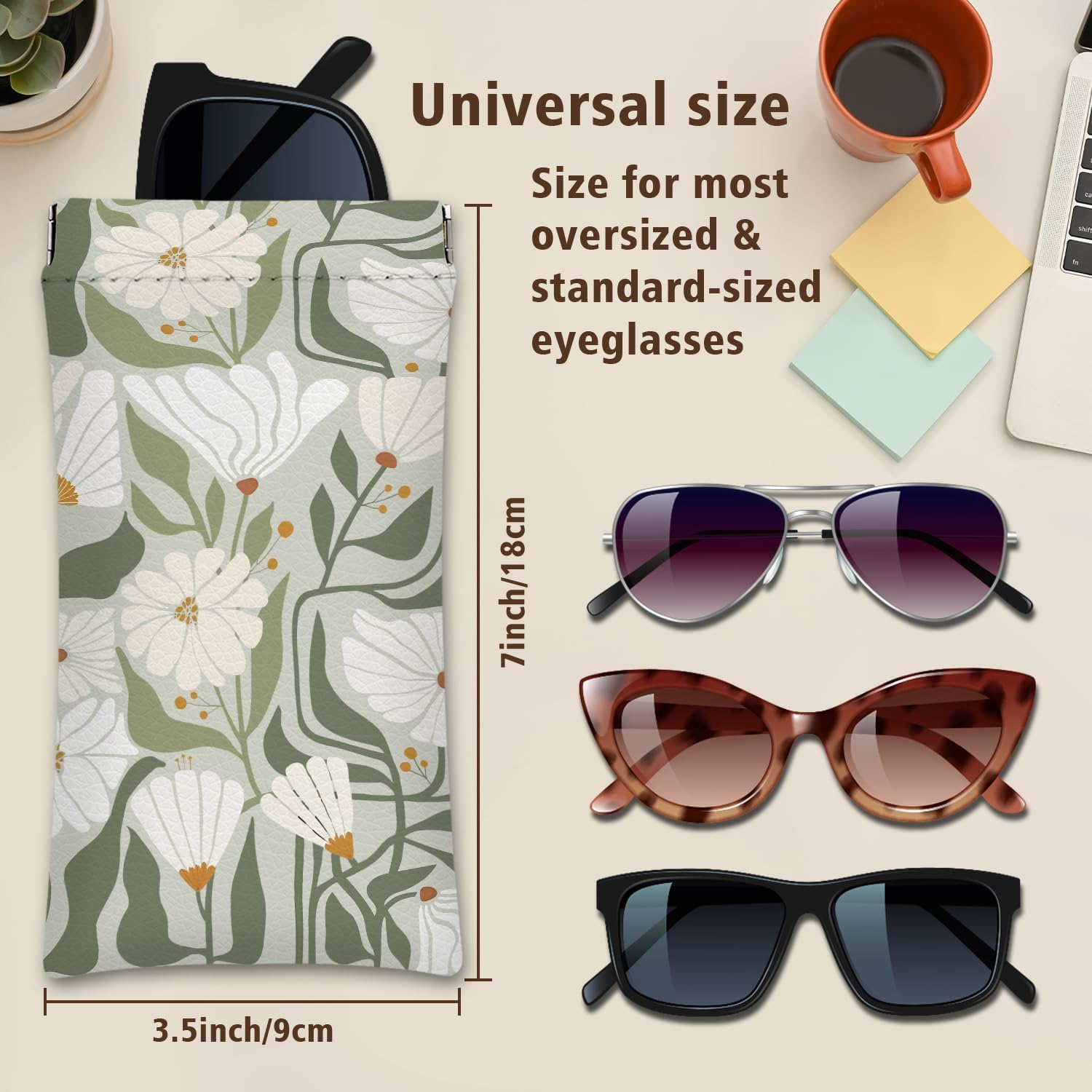 Eyeglasses Sunglasses Case PU Soft Squeeze Top Glasses Pouch for Women Student,Floral Pattern Portable Anti Scratch