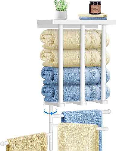 Kayfia Toalleros para baño con barra de toalla giratoria de rotación de 180, almacenamiento de toallas con estante de metal, toallero montado en la