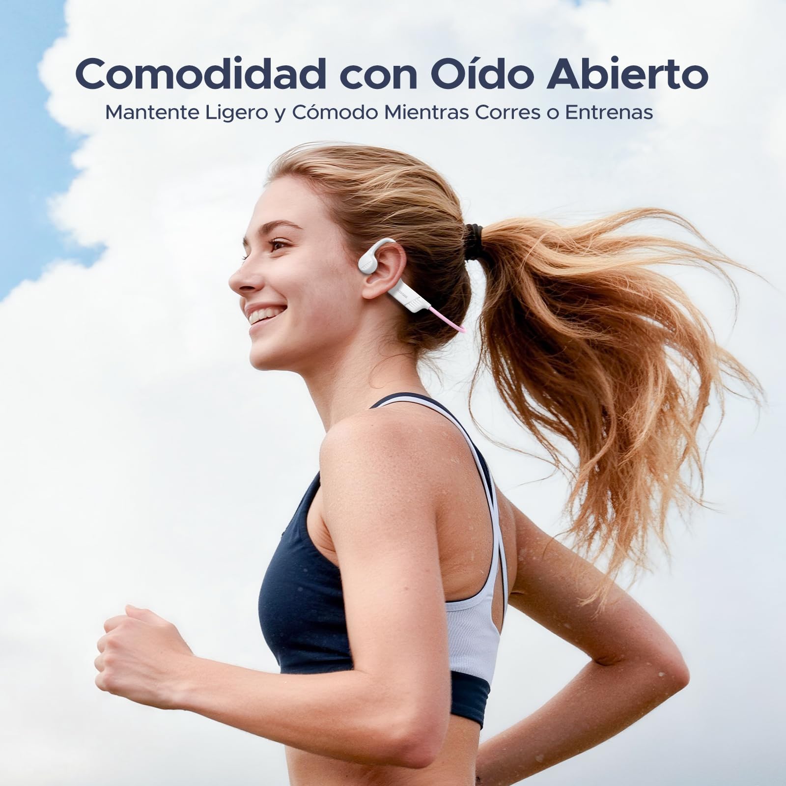 Bone Beat Run Auriculares Conduccion Osea, Auriculares Deportivos Inalámbricos IP66 Impermeables Sin Tapones, 10h Autonomía Carga Rápida Oído Abierto para Running Ciclismo Gimnasio - Azul