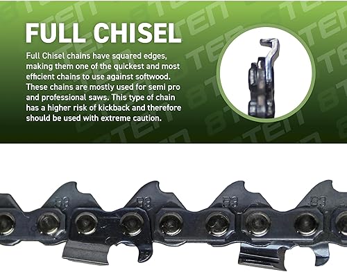 Vista 60 de 8TEN Cadena de motosierra para Husqvarna 254 455 340 351 353 350 55 455 Rancher Poulan Jonsered Echo 16 pulgadas .050 .325 66DL
