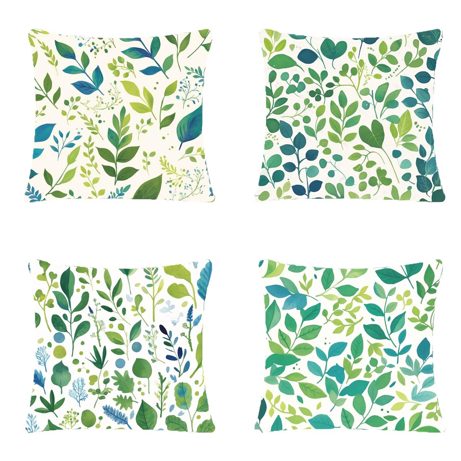 Lot de 4 housses de coussin 40x40cm vert en lin pour canapé et maison A-327