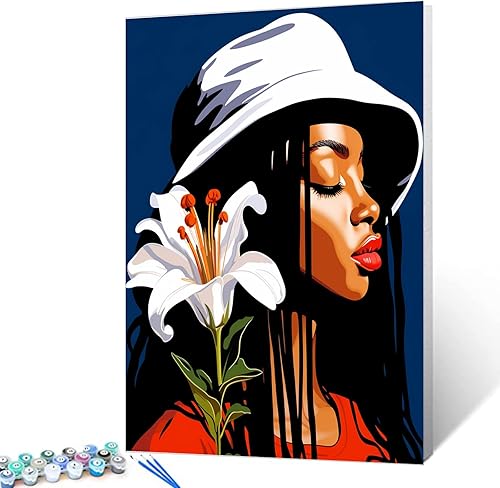 Miniatura 25 de Pintura por números de chica de moda negra para adultos principiantes mujer africana americana DIY pintura por números pintura acrílica en lienzo
