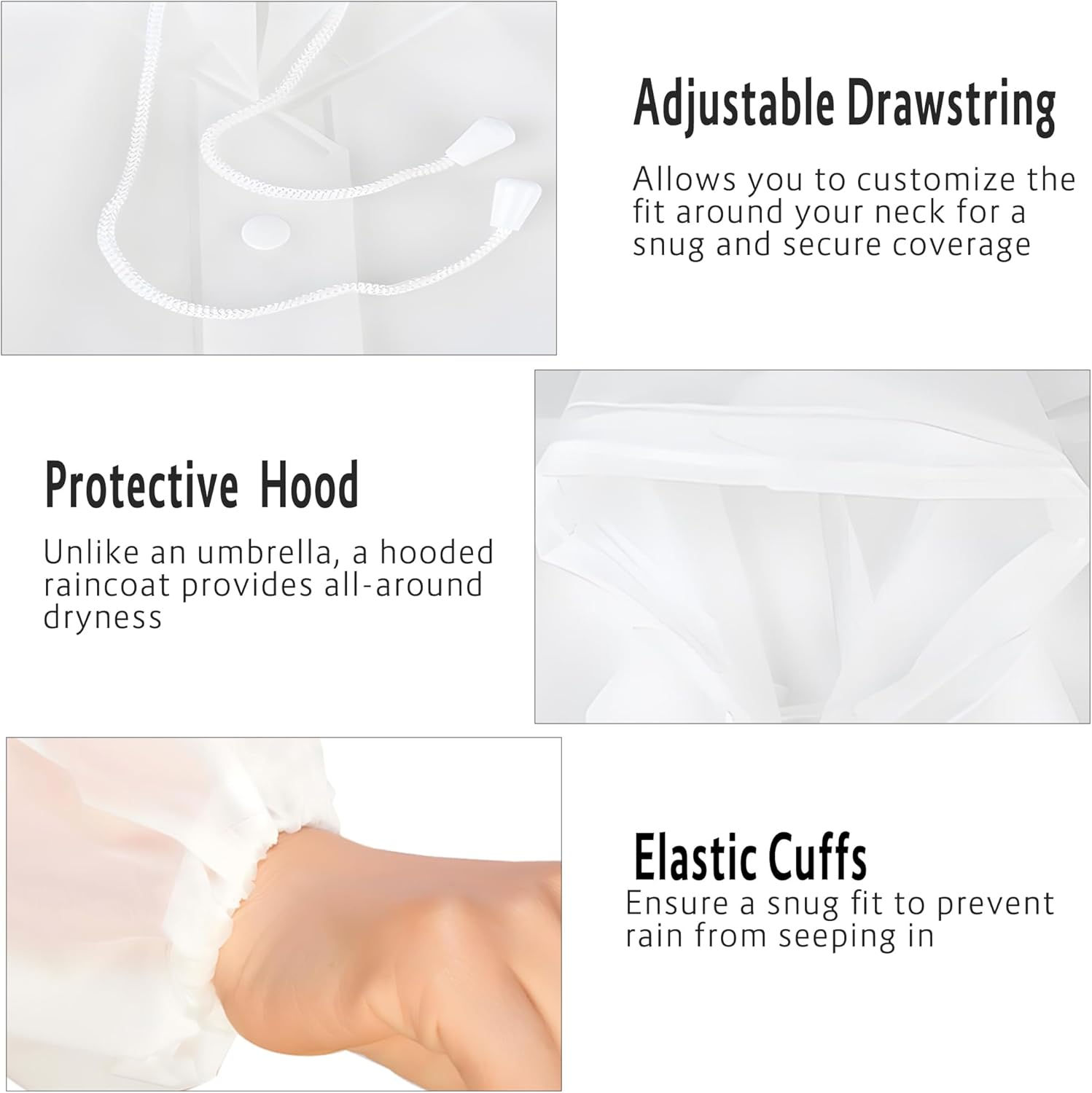 2 PCS Reusable Rain Ponchos for Adults,2-Pack Semi Transparent Clear Raincoat Rain Jacket for Men Women - Image 5