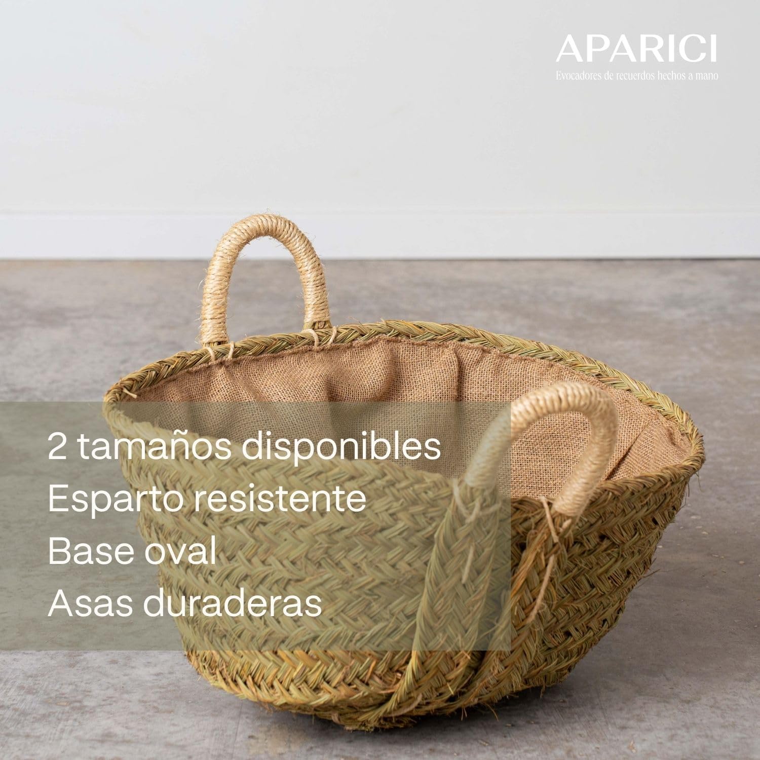 Leñero de Esparto con Asas Reforzadas, Forrado, Grande (Ref. 7110F-2)