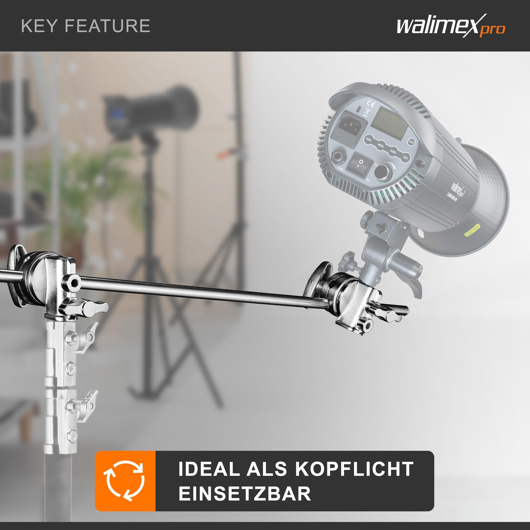 Walimex Pro Trépied Mobile 223 Cm - Trépied Studio Robuste Avec Roulettes Et Supports Serrage Pour Charge Jusqu'à 12 Kg