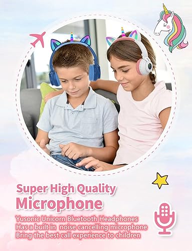 Miniatura 7 de Auriculares de unicornio Yusonic para niños y niñas, auriculares plegables Bluetooth para niñas, niños pequeños, tabletapadTienda Fire, auriculares