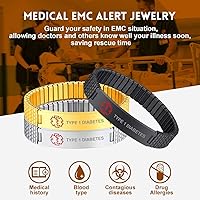 Vista 3 de Bandmax Pulsera de alerta médica de acero inoxidable personalizada con identificación de emergencia elástica para diabéticos, joyería de alerta