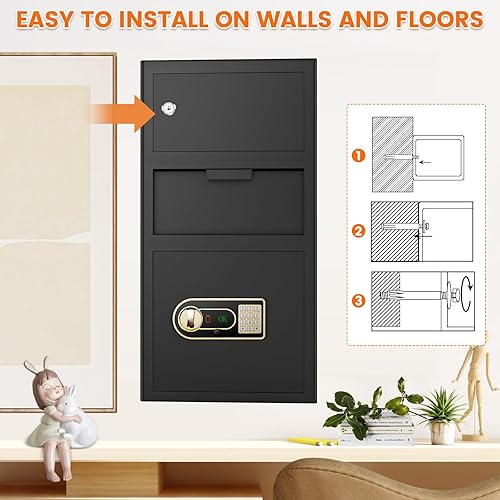 Miniatura 8 de Caja fuerte ignífuga extra grande de 6.1 pies cúbicos con ranura para caída, caja fuerte antirrobo con teclado digital y llave de repuesto, caja