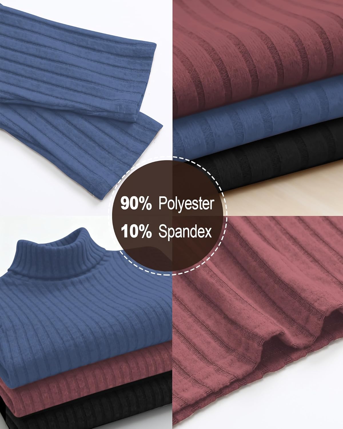 3 Pack Women's Long Sleeve Turtleneck Shirts Ribbed Knit Slim Fit Undershirts Basic Thermal Underwear Tops - Image 3