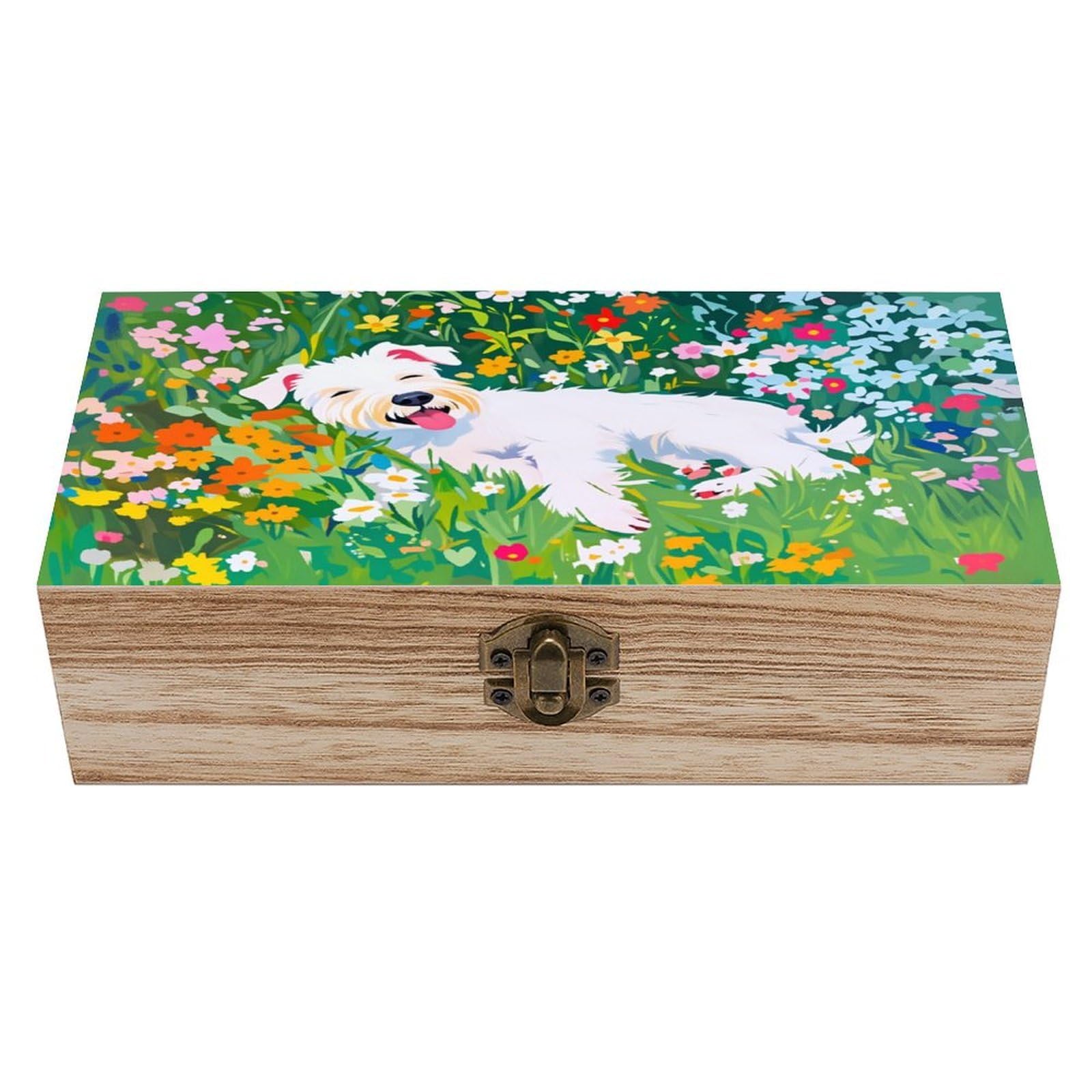 asbwuo Floral Puppy Vintage Wooden Keepsake Box