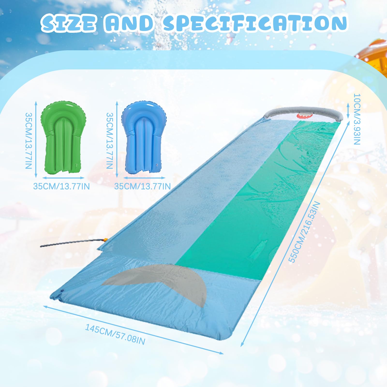 ACTOYS Scivolo d'Acqua Doppio per Prato con Bodyboards, Giocattolo Estivo con Irrigatore Integrato (196x57in)