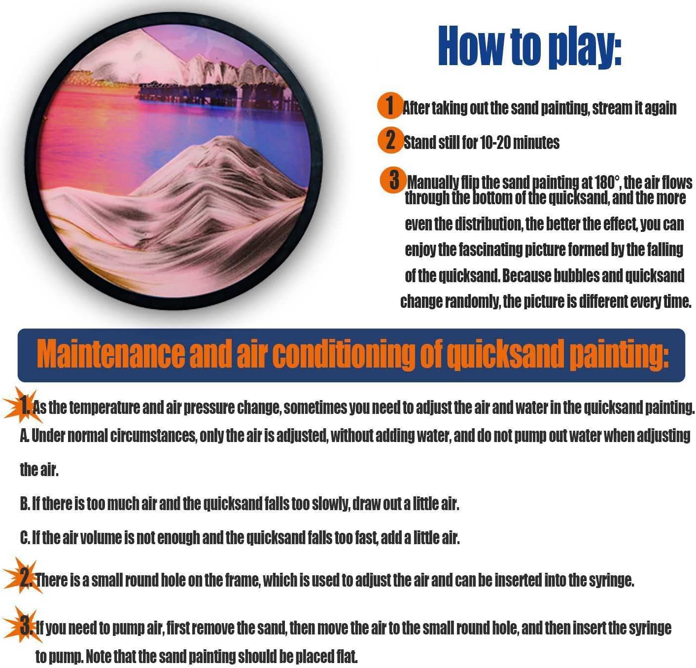 KRIDDR 3D Dynamic Moving Sand Art Picture Round Glass Moving Deep Sea Sand Landscape Flowing Sand Frame for Home Office Gift