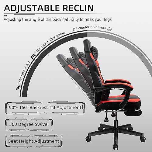 Miniatura 9 de Shintenchi Gaming Chair with Footrest, Massage Lumbar Support, Height Adjustment, and 360° Swivel Seat. Ergonomic Design for Gaming