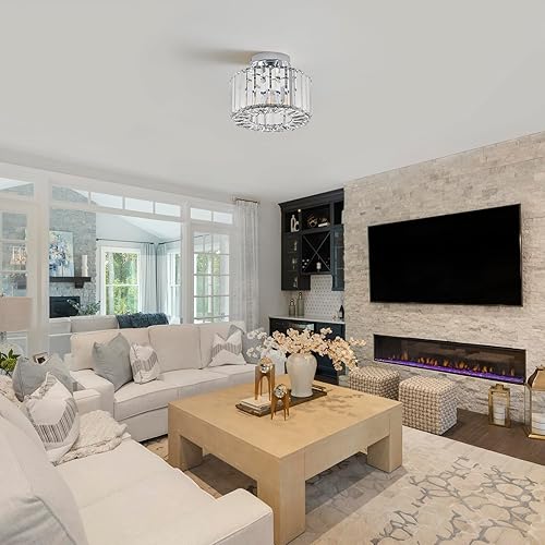 Miniatura 9 de BUXVRCS Candelabro de cristal plateado - Moderna lámpara de techo semiempotrada para cocina, dormitorio, sala de estar y más (plateado)