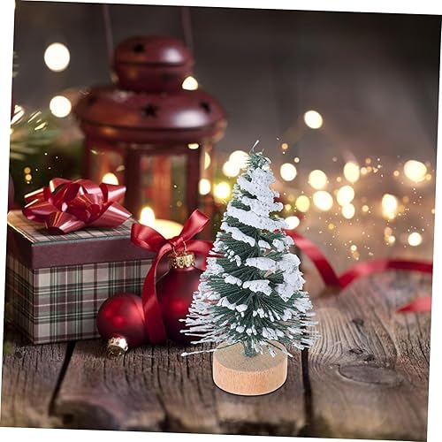 Miniatura 6 de BESPORTBLE 10 piezas mini árbol de Navidad árbol de pino artificial con base de madera de nieve escarcha para el hogar decoración de mesa de fiesta
