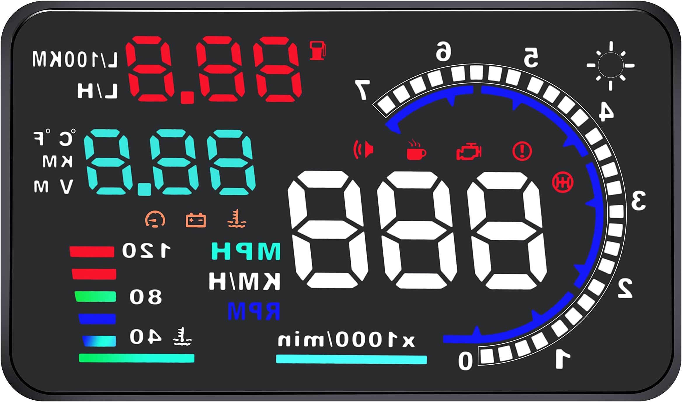 KAOLALI A8 HUD Display 5.5" Dash Screen Projector OBD2 Auto Gauge RPM MPH Speedometer Overspeed Warning Fuel Consumption Temperature Speed Heads Up Windshield Display Multiple-Color Bright for Cars