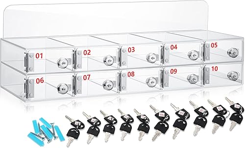 Miniatura 7 de Threan Caja de casillero transparente para teléfono celular, caja de bloqueo de acrílico para teléfono celular con cerraduras de puerta y llaves,