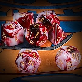 QMAY DND Dice Set -D&D Polyhedral Dice (7 Pcs) for Dungeons and Dragons (Blood red and White)