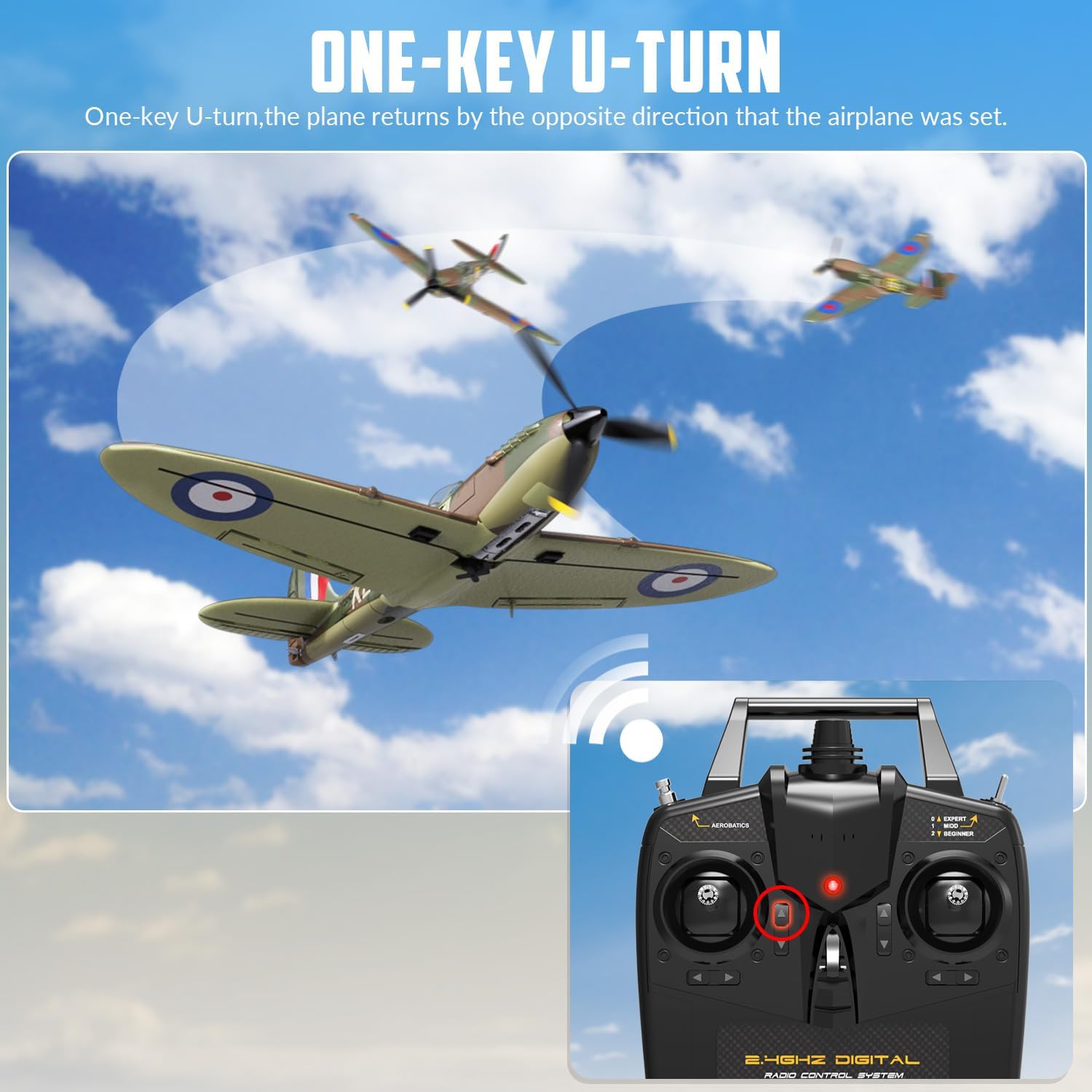 RC Plane Spitfire Fighter 2.4Ghz 4CH Remote Control Aircraft Ready to Fly for Adults Airplane Radio Controlled Plane with Xpilot Stabilization System 761-12