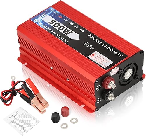 Inversor de onda sinusoidal pura de 500 W, 12 V CC a 110 V CA, inversor de corriente para automóvil con salidas de CA, pantalla LED, ventilador de