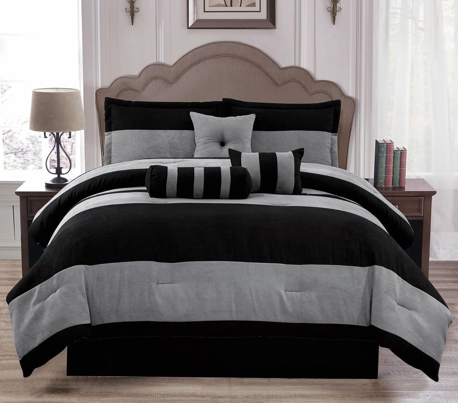 Empire Furniture USA Anissa Collection Luxurious 11-Piece Micro Suede Soft Comforter Set & Bed Sheets Limited-Time Sale!! (Black & Gray VanDam, King)