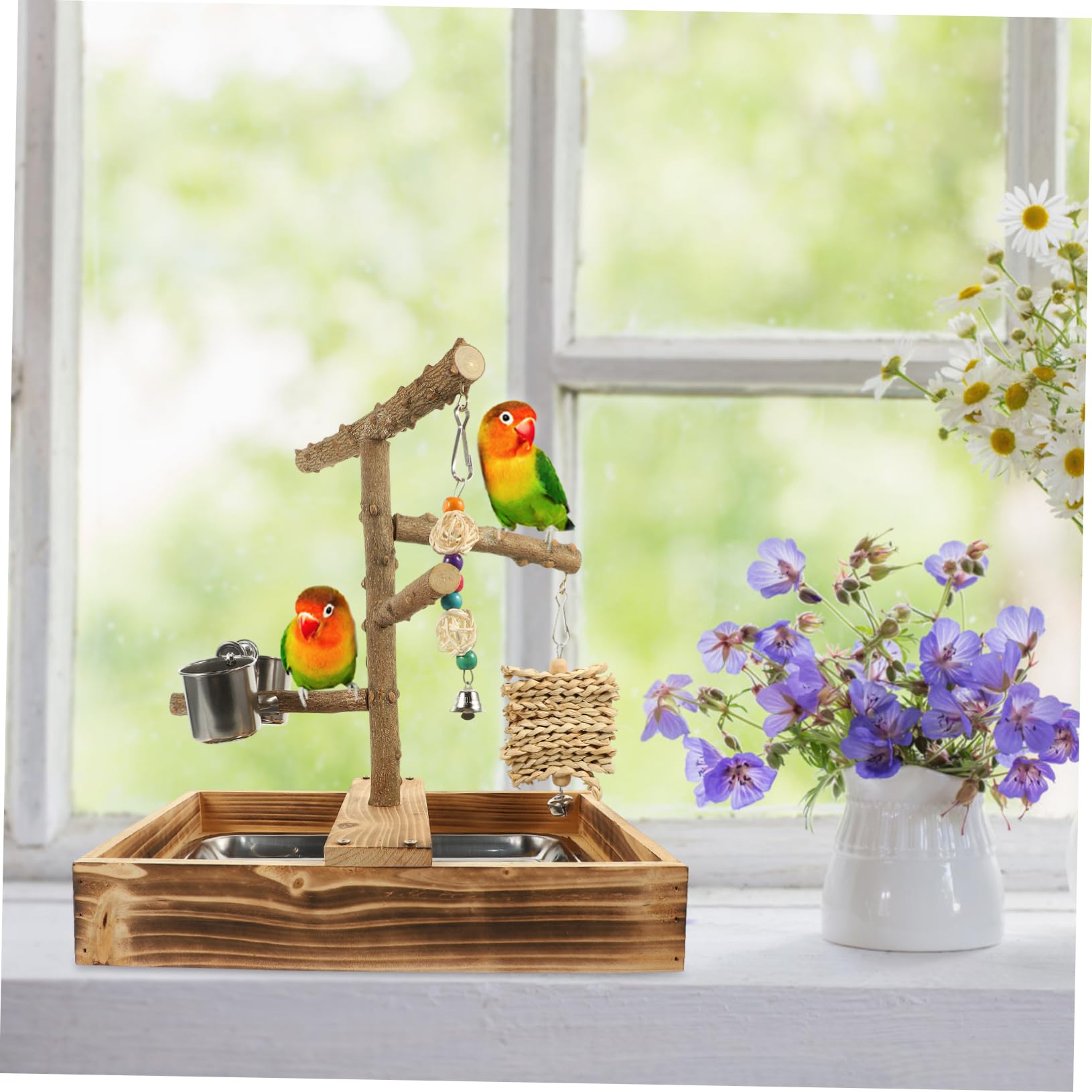 BESPORTBLE Estante de Juguete para pájaros Juguetes de Aves para periquitos Accesorios para jaulas de periquitos Percha Madera Colgador Madera Juguetes para pájaros Juguete de pájaro cacatúa