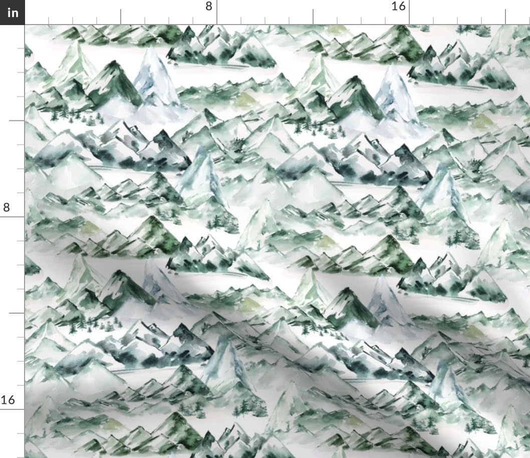 Spoonflower Fabric - Watercolor Green Blue Forest Woods Mountain Gender Neutral Adventure Printed on Petal Cotton Fabric by The Yard - Sewing Quilting Apparel Crafts Decor