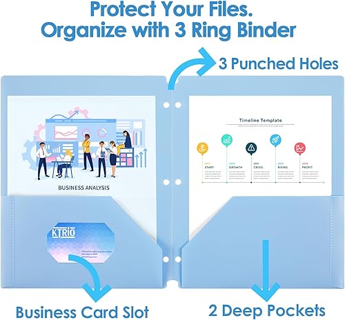 Vista 20 de KTRIO Carpetas con 3 agujeros perforados, paquete de 6 carpetas de plástico para carpeta de 3 anillas, carpeta de polietileno