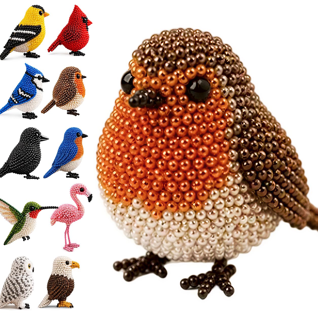 Kouipoie DIY Bird Beading Kit, 3D Beaded Animals Craft Kit with Instructions, Cute DIY Bead Embroidery Kit for Beginners, Handmade Bird Beading Set Gift for Teens and Craft Lovers (Robin)