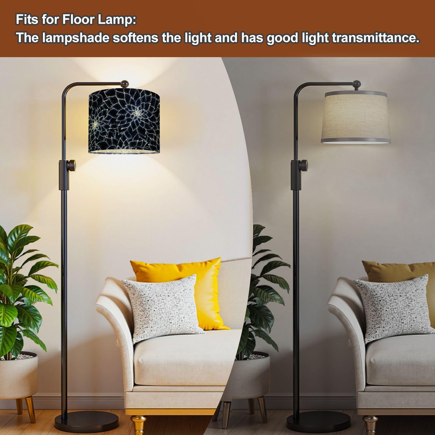 Lampshades Lamp Shades Boho 1 Pack Navy Secret Garden Blue Flowers Petals Organic Forms Light Shade for Table Lamps Floor Lamps Drum Lamp Shades Lampshade Replacement
