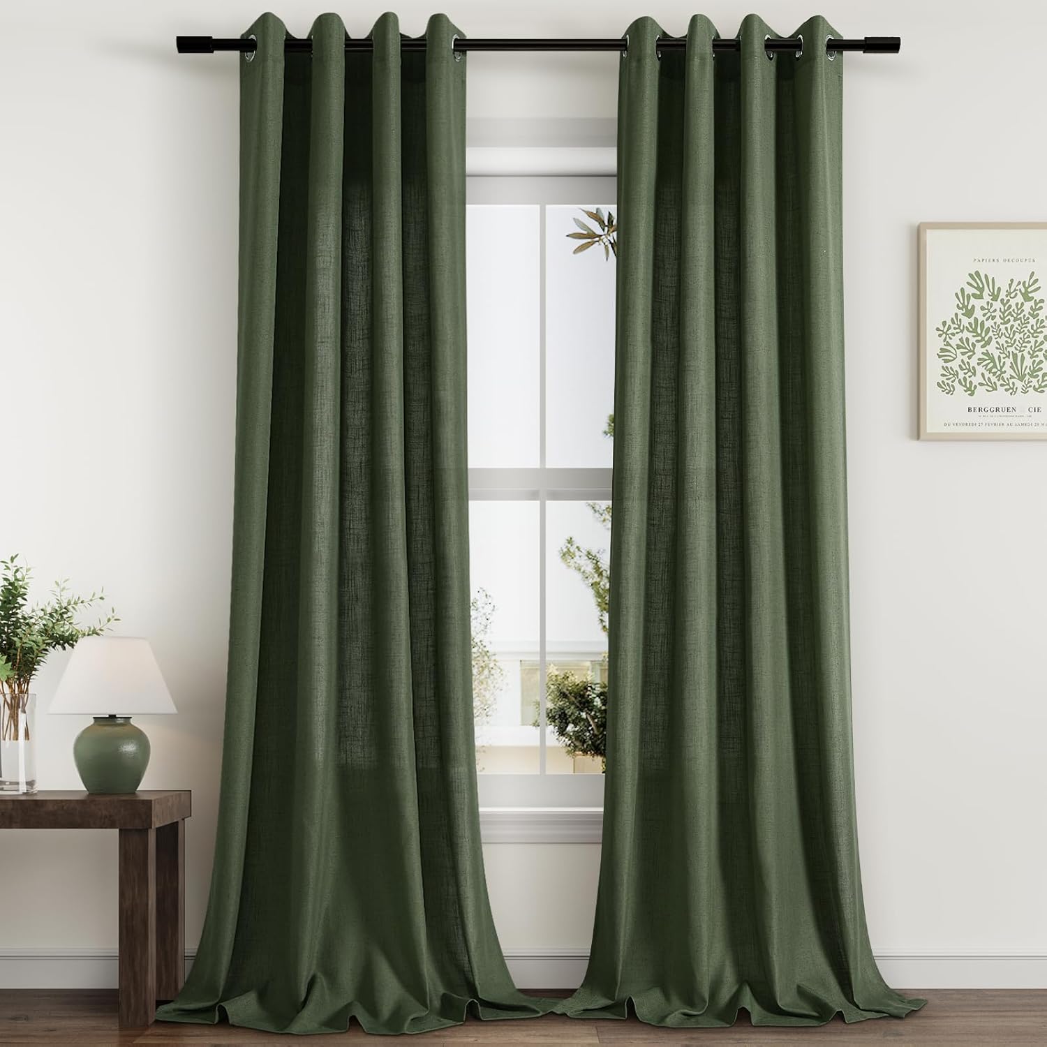 Olive Green Linen Curtains 84 Inches Long for Living Room 2