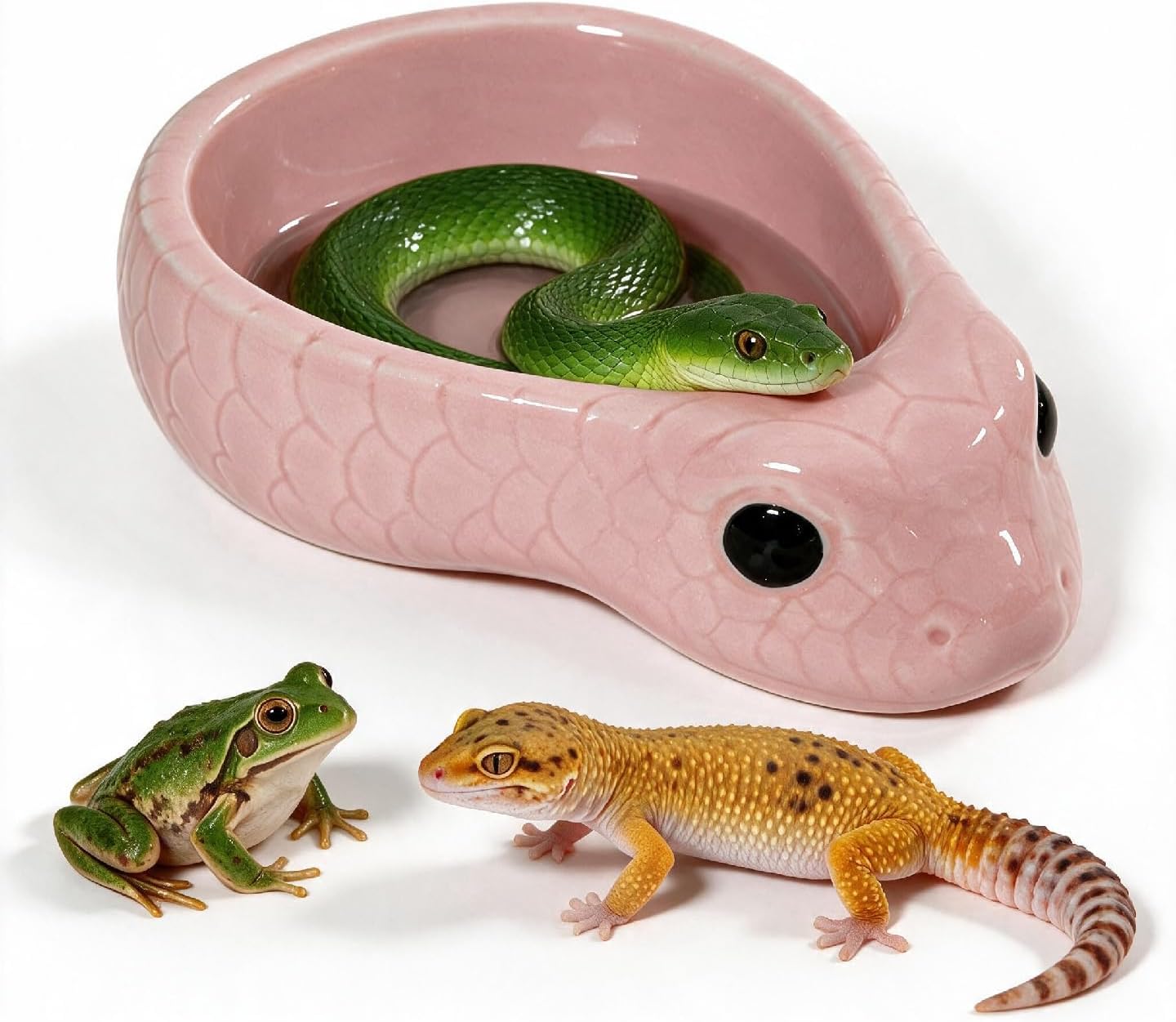 Reptile Water Dish, Ceramic Snake Water Bowl, Pink | For Snake, Leopard Gecko, Bearded Dragon and Lizard, Bathing Pool, Food Feeding Dish, Terrarium Tank Accessories