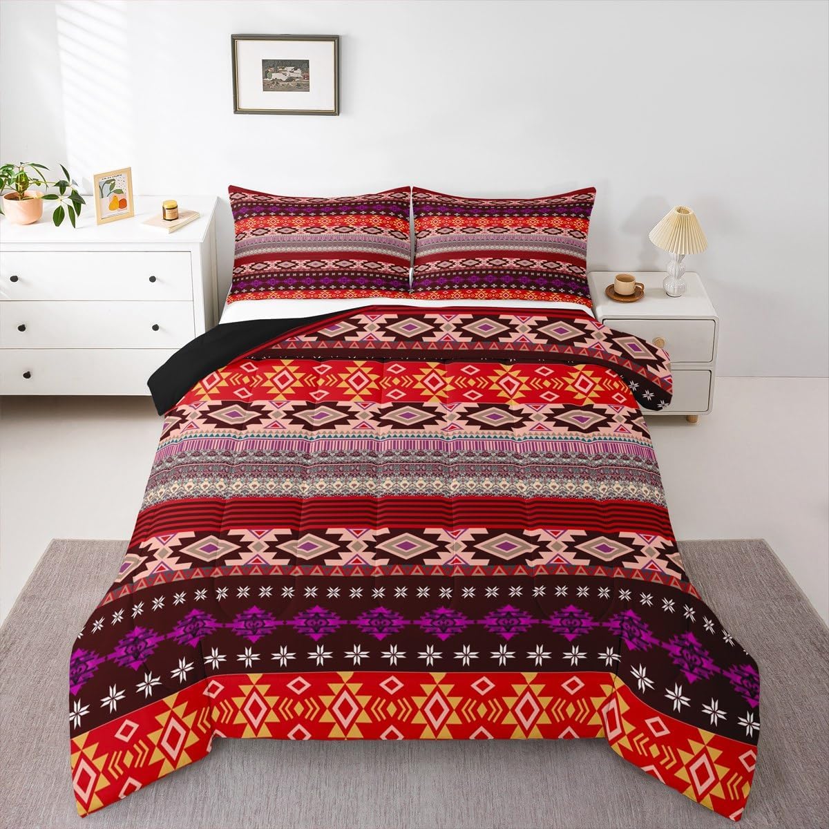 Feelyou Western Comforter Set Queen Size Bohemian Rustic Country Bedding Set for Kids Boys Girls Southwestern Aztec Duvet Quilt Boho Tribal Bedroom Decor Microfiber 3 Pcs with 2 Pillow Cases