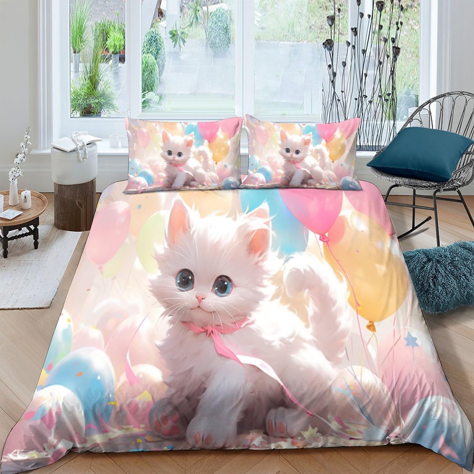 Housse de couette chatons 3D 200x200 parure de lit 3 pièces pour enfants et adultes