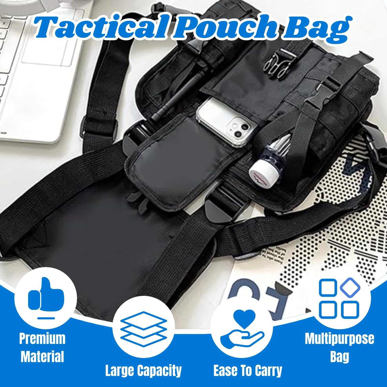 Yalatan Tactical Poitrine Rig Sac pour Hommes Femmes, Multi-Poche Vest Hip Hop Streetwear, Harnais Tactique Fonctionnel Poitrine Rig Pack Sac Taille Réglable Yalatan Tactical Poitrine Rig Sac pour Hommes Femmes, Multi-Poche Vest Hip Hop Streetwear, Harnais Tactique Fonctionnel Poitrine Rig Pack Sac Taille Réglable