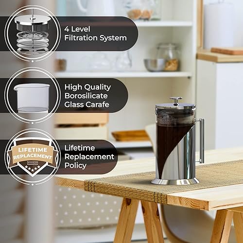Miniatura 2 de Cafe Du Chateau Máquina de prensa francesa y café expreso, eleva tu experiencia de café con filtración de 4 niveles, vidrio sin BPA y brillo de tapa
